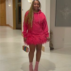 Nichole Lynel the Label pink jersey dress with feathers. Size M/L (10/12)